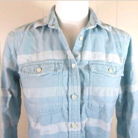 J. Crew Light Blue Striped Flannel Shirt - Picture 3 of 4